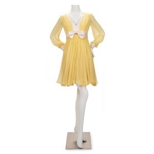 VINTAGE 1970s Malcolm Starr Yellow Chiffon Dress - Vintage Size 10
